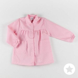 Bata colegial cuadros básica velcro rosa