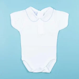 Body manga corta cuello piqué ribete azul
